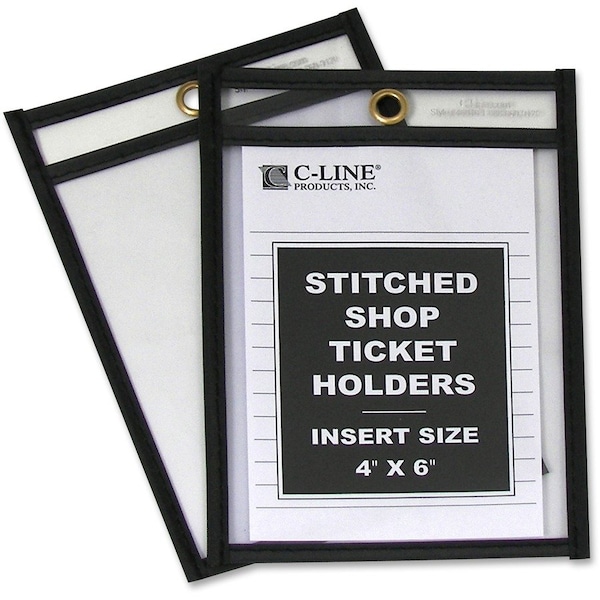 C-Line Products Shop Ticket Holder, Stitched, 4"x6", 25/BX, Clear Vinyl 25PK CLI46046 - main